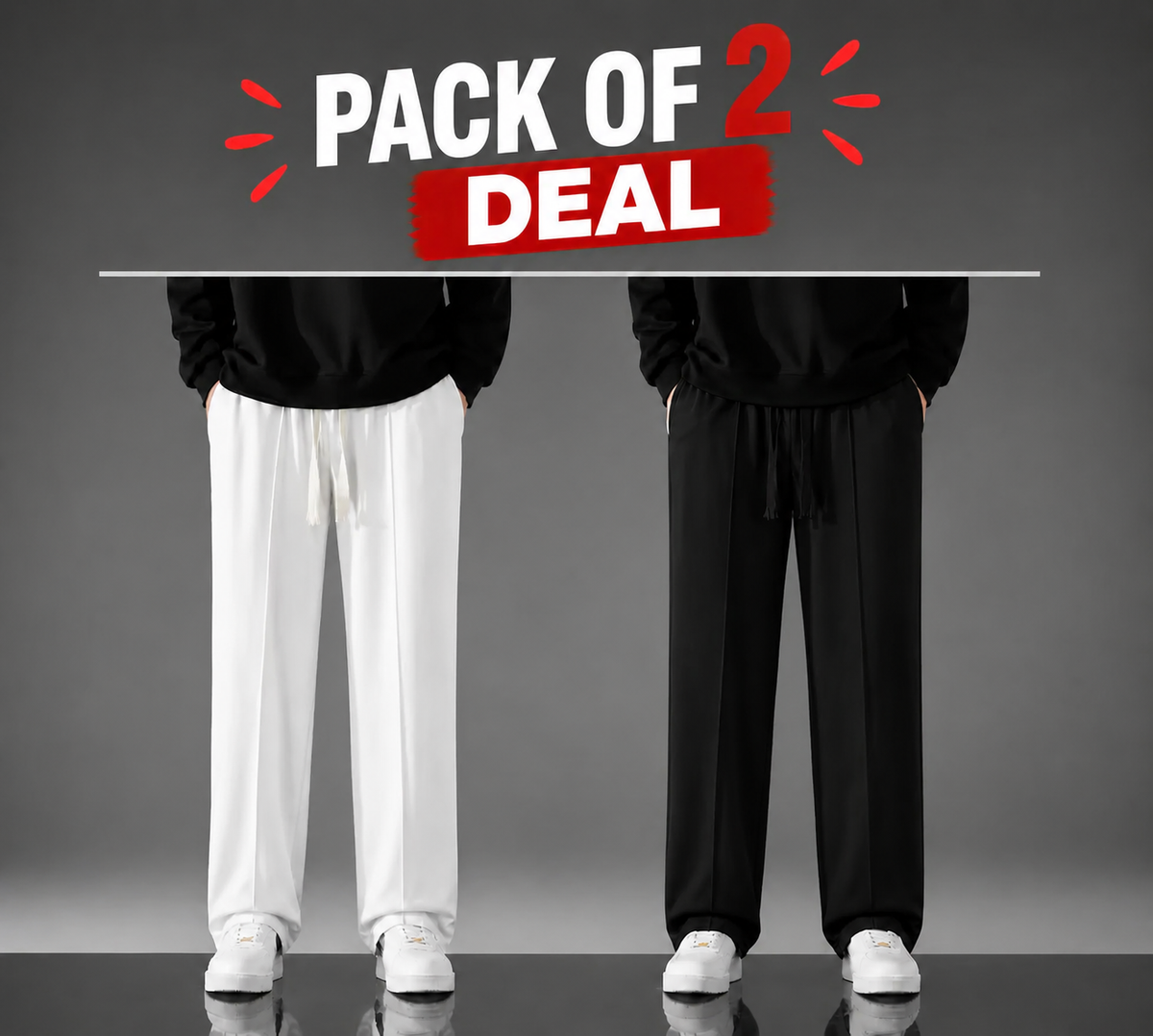 Pack of 2 Premium Baggy Trousers ( white, Black )