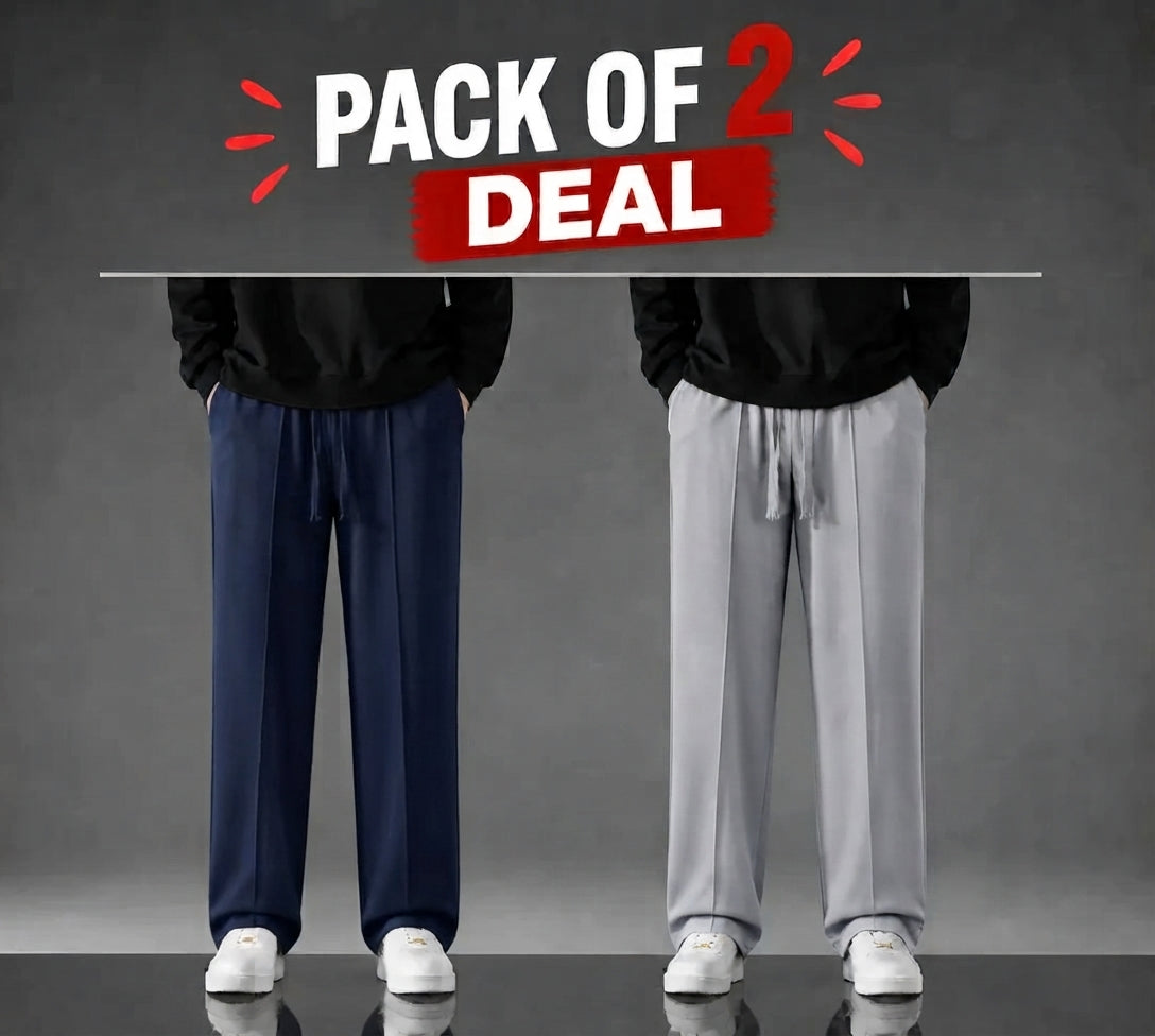 Pack of 2 Premium Baggy Trousers ( Navy Blue, Silver Grey )