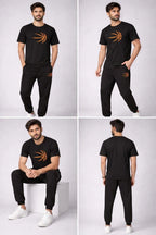 Men’s Premium Basketball Graphic T-Shirt &Trouser Set – Full Black Suit