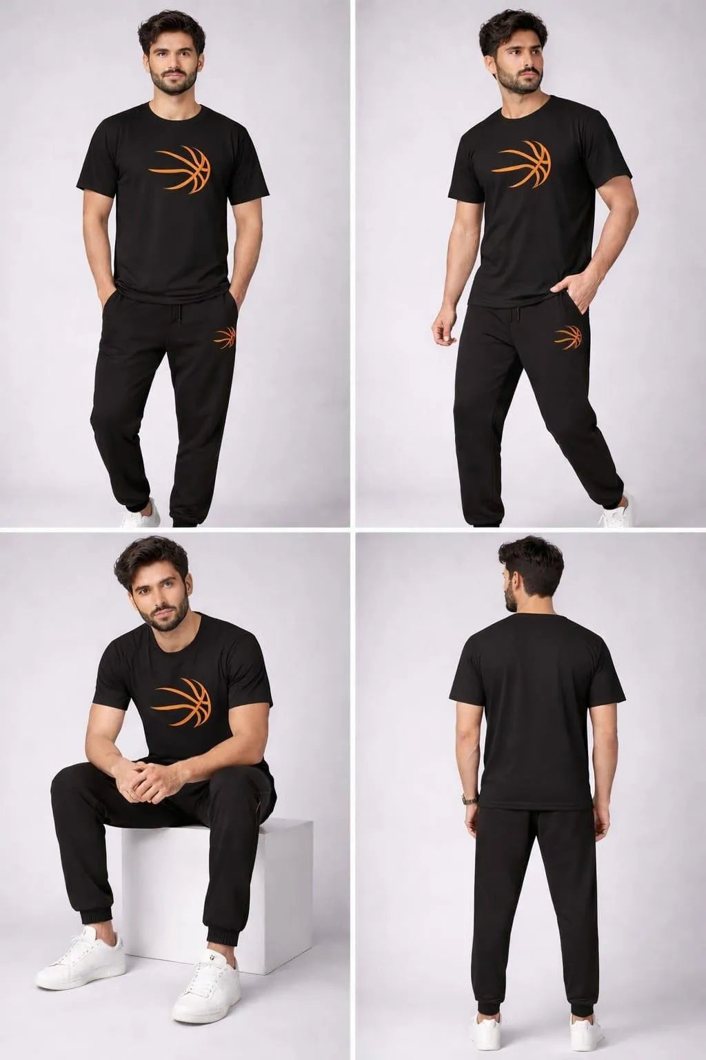 Men’s Premium Basketball Graphic T-Shirt &Trouser Set – Full Black Suit