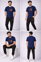 Men's Premium Basket Ball Printed Graphic T-Shirt & Trouser Set - Navy Blue & Black