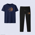 Men's Premium Basket Ball Printed Graphic T-Shirt & Trouser Set - Navy Blue & Black