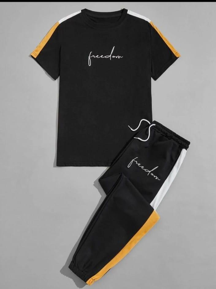 Men Polyester Tracksuit Freedom Print Black Yellow